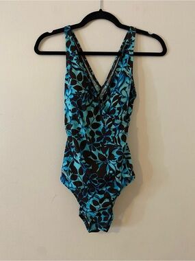 Speedo Black and Blue Floral One-Piece Swimsuit